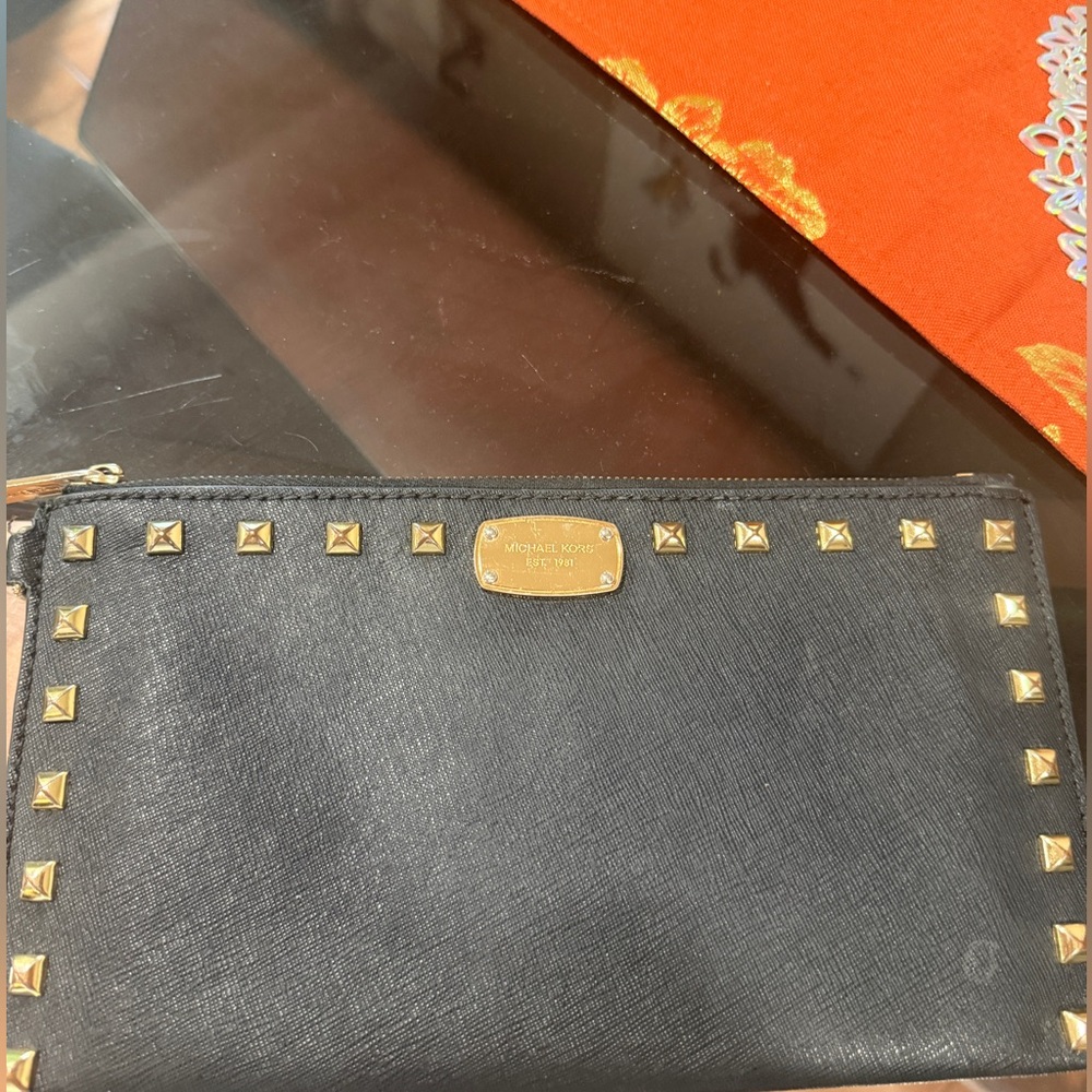 Michael Kors Black Clutch with Gold Accents
